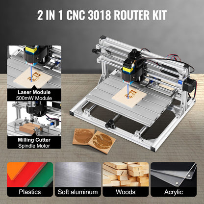 Cnc 3018 Router Kit With Laser Engraver 500mw Laser Engraver Grbl Injection