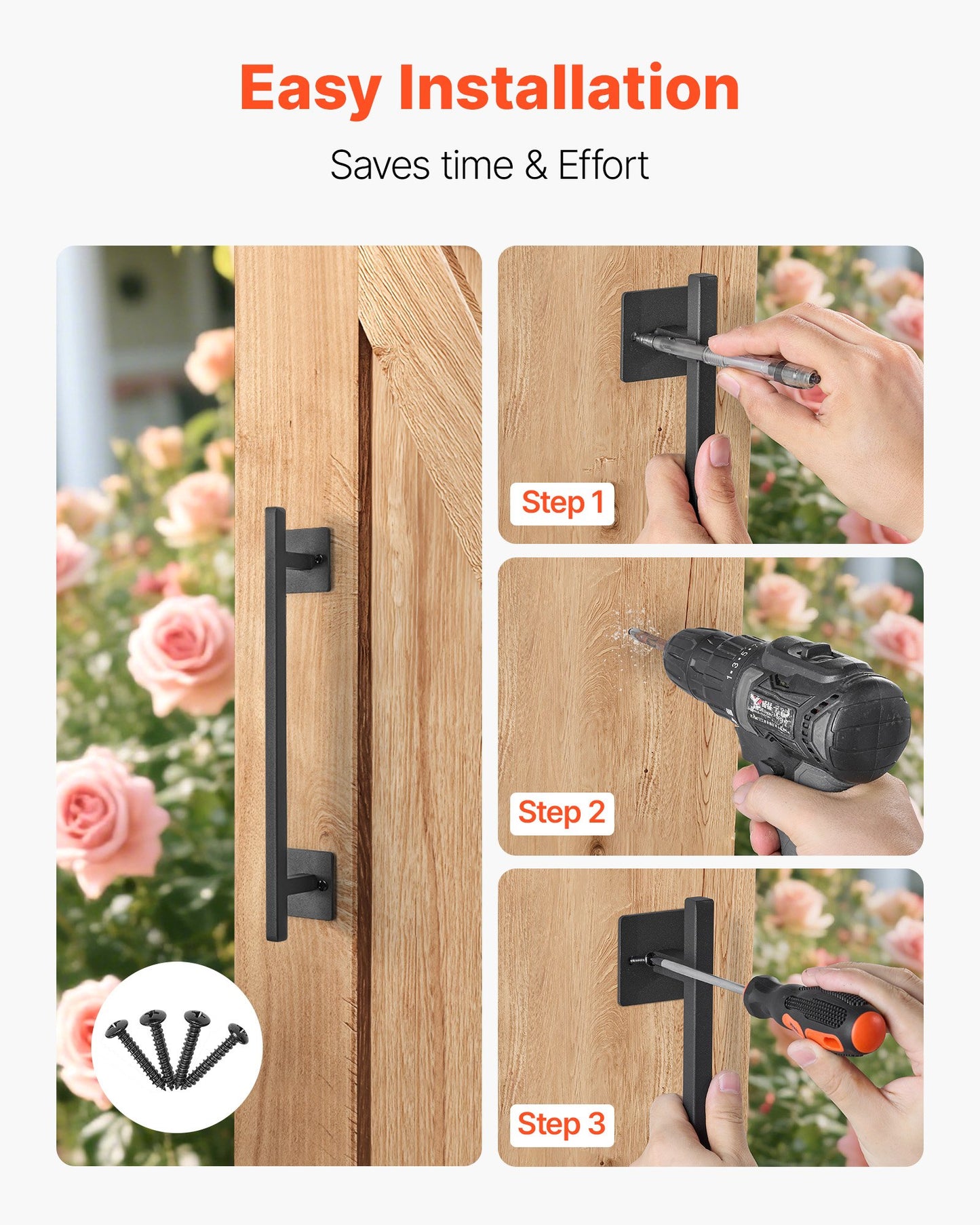 Barn Door Handle, 320 mm Rustic Fence Gate Handle, Rust-Resistant Coating, Heavy Duty Carbon Steel Outdoor Gate Handles, Easy to Install, Metal Sliding Door Pulls for Garage Shed Closet Pantry