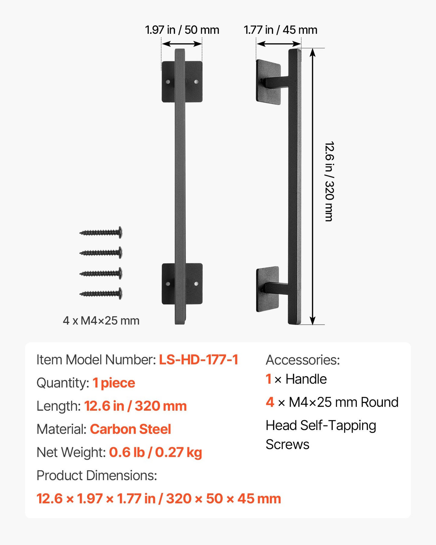 Barn Door Handle, 320 mm Rustic Fence Gate Handle, Rust-Resistant Coating, Heavy Duty Carbon Steel Outdoor Gate Handles, Easy to Install, Metal Sliding Door Pulls for Garage Shed Closet Pantry