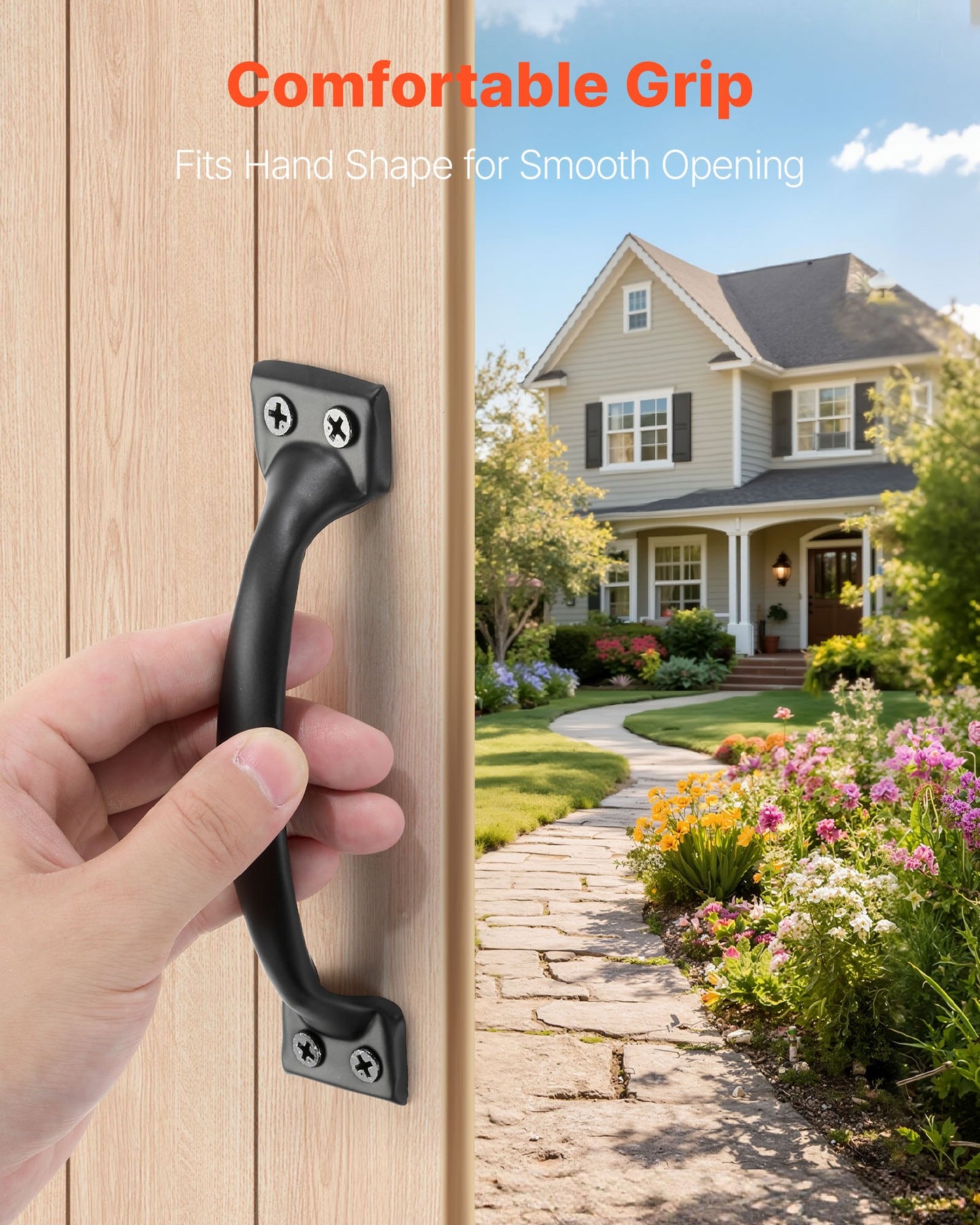 Barn Door Handle, 4Pcs 152 mm Rustic Fence Gate Handle, Rust-Resistant Coating, Heavy Duty Carbon Steel Outdoor Gate Handles, Easy to Install, Metal Sliding Door Pulls for Garage Shed Closet