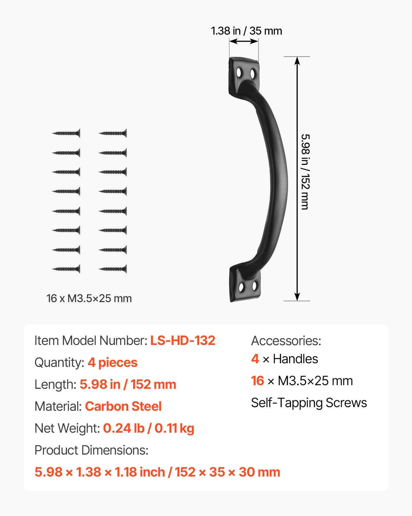 Barn Door Handle, 4Pcs 152 mm Rustic Fence Gate Handle, Rust-Resistant Coating, Heavy Duty Carbon Steel Outdoor Gate Handles, Easy to Install, Metal Sliding Door Pulls for Garage Shed Closet