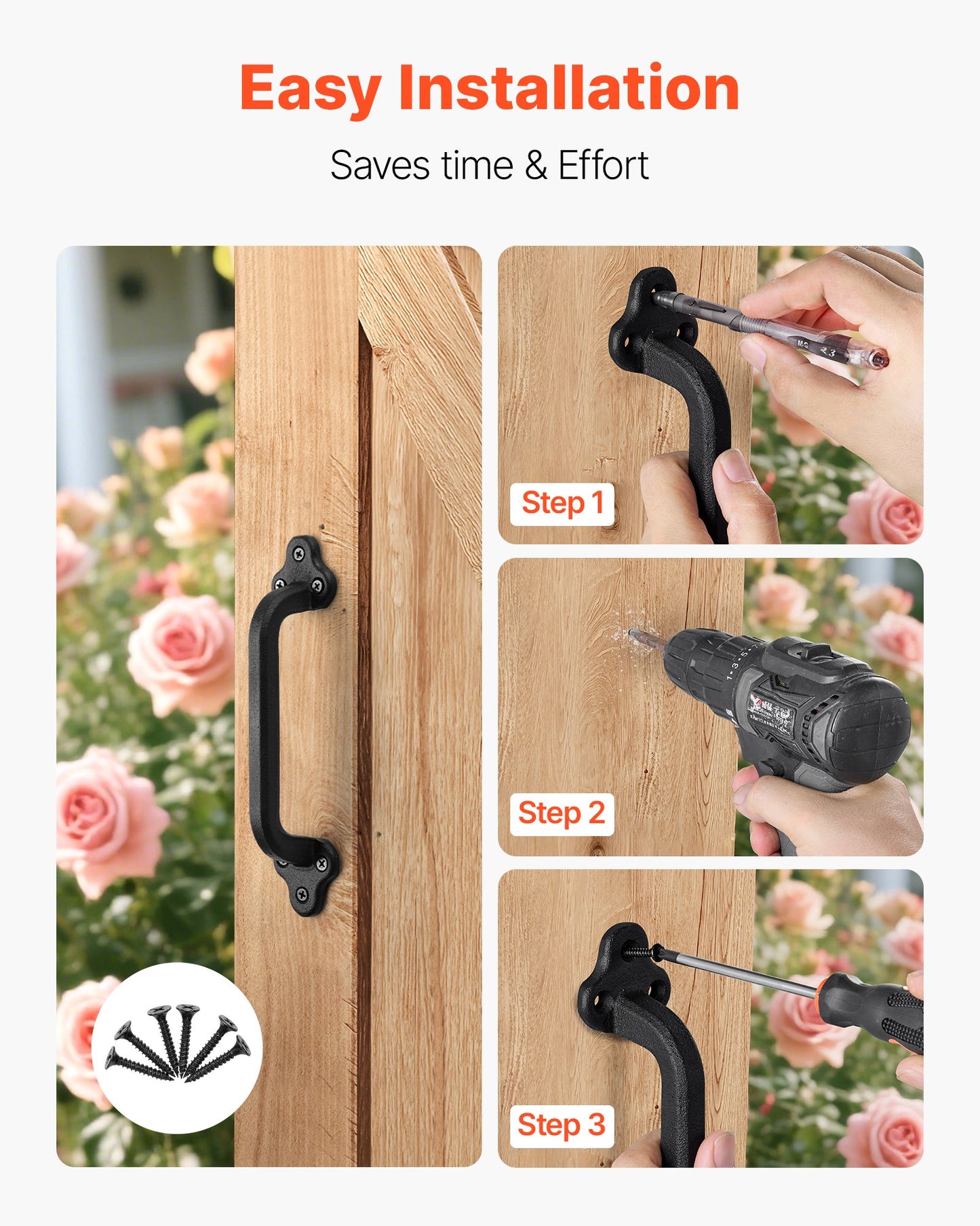 Barn Door Handle, 231 mm Rustic Fence Gate Handle, Rust-Resistant Coating, Heavy Duty Carbon Steel Outdoor Gate Handles, Easy to Install, Metal Sliding Door Pulls for Garage Shed Closet Pantry