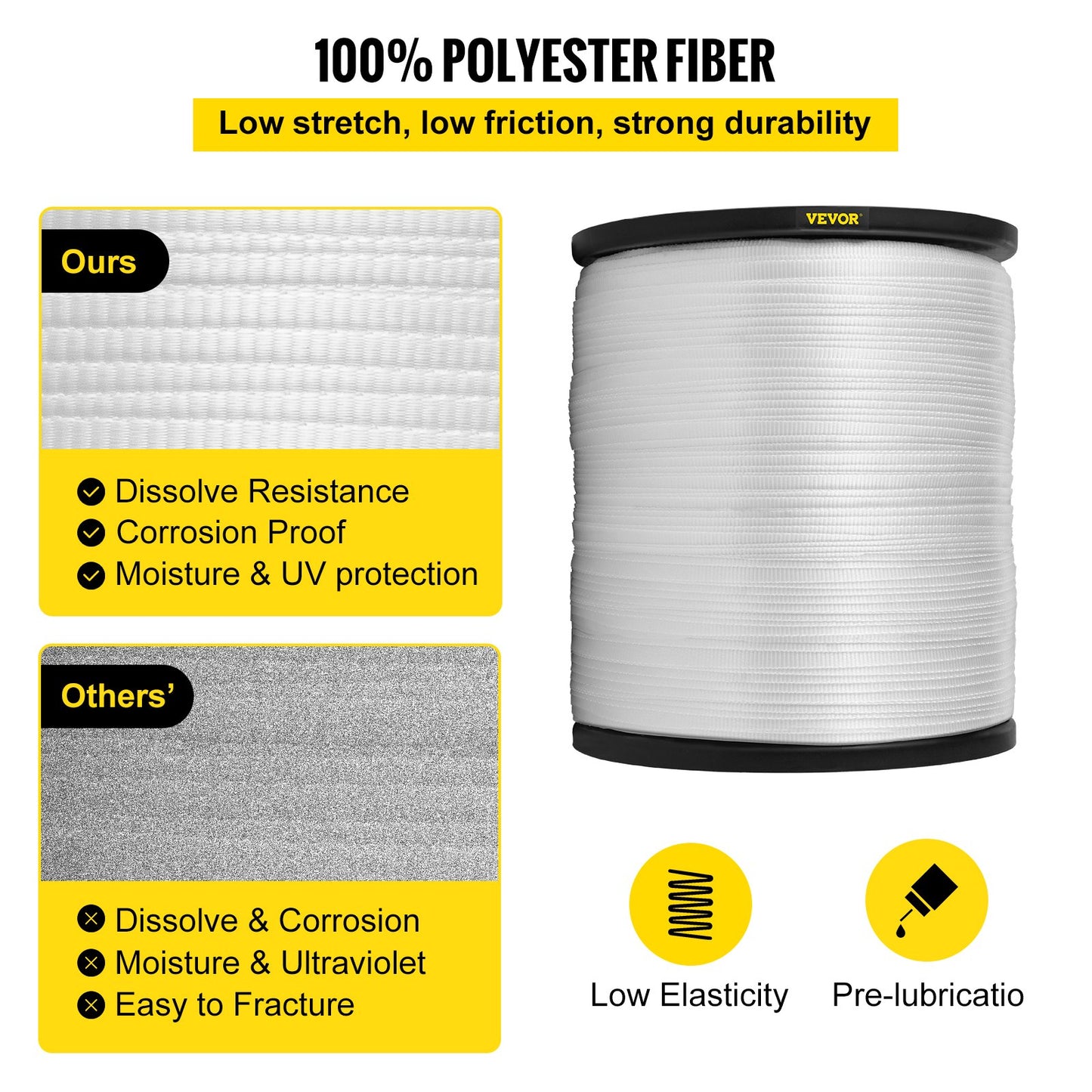 1250 lbs Polyester-Zugband, 3153 Fuß x 1/2 Zoll Flachband für Kabel- und Leitungsarbeiten, variable Funktionen, Flachseil zum Ziehen/Laden/Packen bei jedem Wetter