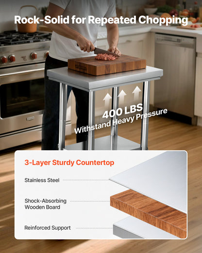 Edelstahltisch, 61 x 45 cm, Arbeitsfläche mit Rollen, Küchenarbeitstisch mit verstellbaren Ablagen für Großküchen, Restaurants, Hotels, Garagen und den Außenbereich