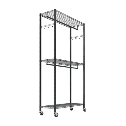 Rolling Clothes Rack, Heavy Duty Clothing Garment Rack, 3 Adjustable Tiers Clothing Racks with Carbon Steel, 204 kg Load Capacity Closet Wardrobe for Bedroom, Clothing Store, Hallway