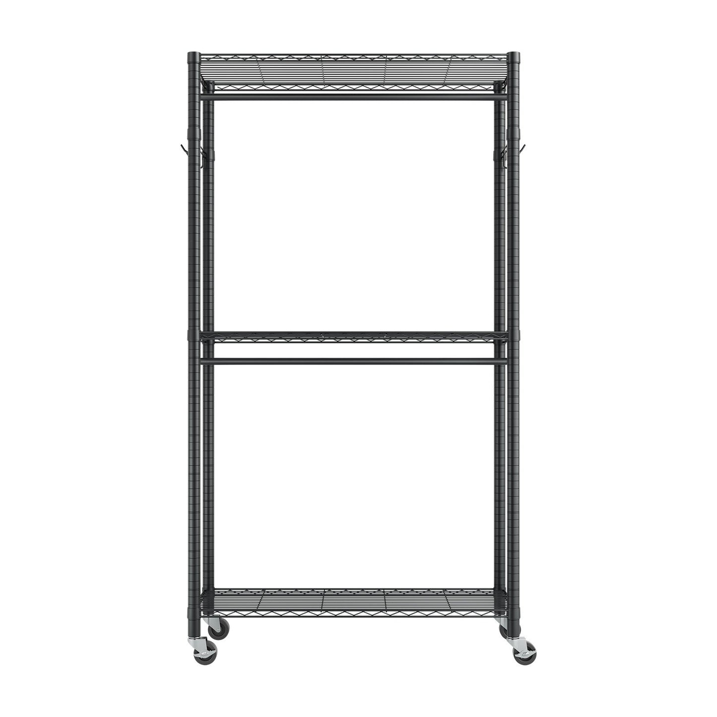 Rolling Clothes Rack, Heavy Duty Clothing Garment Rack, 3 Adjustable Tiers Clothing Racks with Carbon Steel, 204 kg Load Capacity Closet Wardrobe for Bedroom, Clothing Store, Hallway