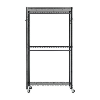 Rolling Clothes Rack, Heavy Duty Clothing Garment Rack, 3 Adjustable Tiers Clothing Racks with Carbon Steel, 204 kg Load Capacity Closet Wardrobe for Bedroom, Clothing Store, Hallway