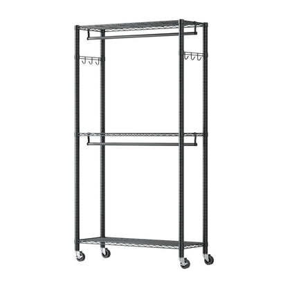 Rolling Clothes Rack, Heavy Duty Clothing Garment Rack, 3 Adjustable Tiers Clothing Racks with Carbon Steel, 204 kg Load Capacity Closet Wardrobe for Bedroom, Clothing Store, Hallway