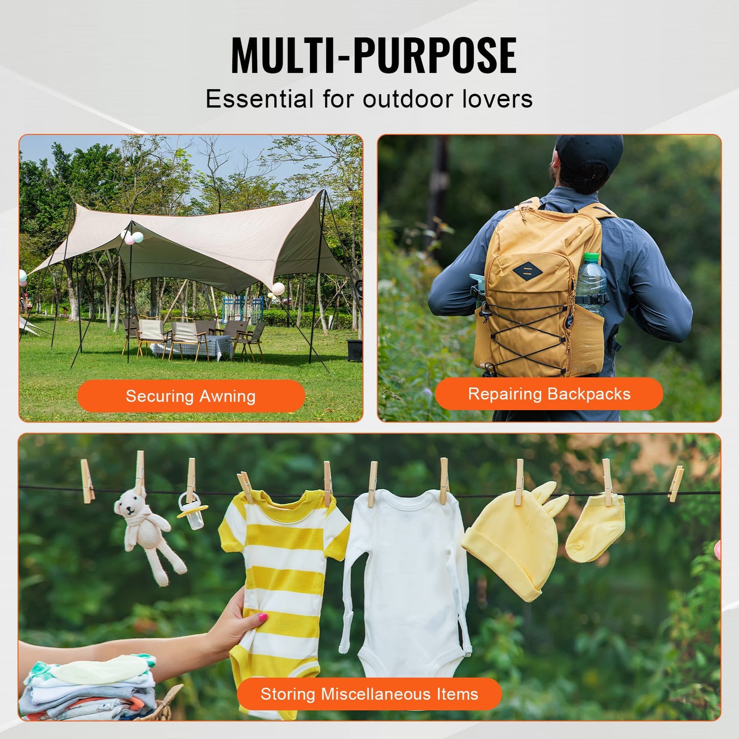 3/8 inch Bungee Cord, 120 ft/36 m Spool Heavy Duty Bungee Straps, 100% Stretch Elastic Bungee Rope for Cargo, Tarps, Camping, Kayak Deck and Crafting, Black