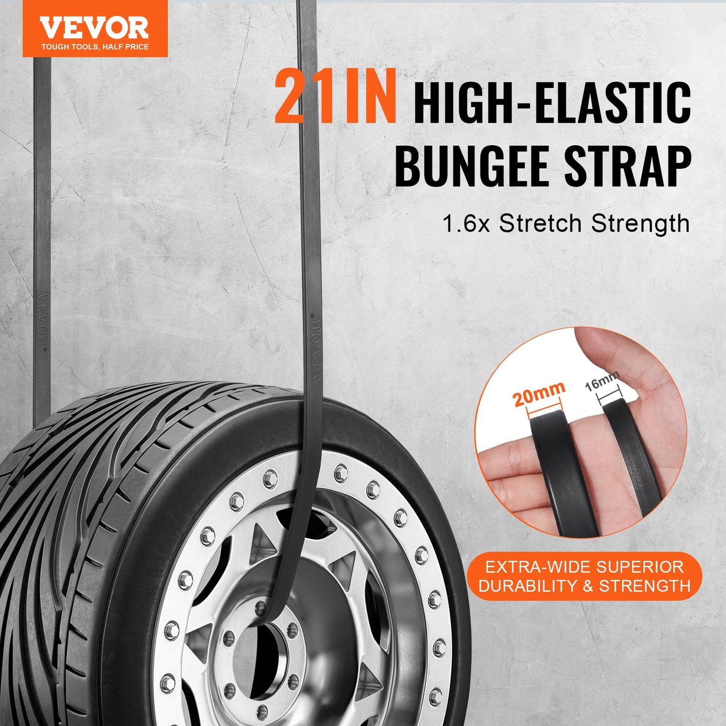 50 Piece Flat Bungee Cord, 19.8 mm Heavy Duty Bungee Straps with Steel S-Hooks, 21" Elastic Bungee Rope for Cargo, Tarps, Trucks and Tent, Black
