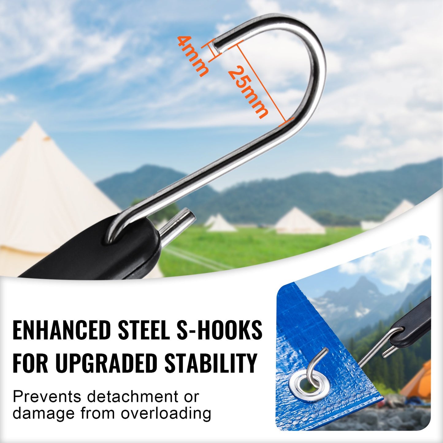 50 Piece Flat Bungee Cord, 19.8 mm Heavy Duty Bungee Straps with Steel S-Hooks, 21" Elastic Bungee Rope for Cargo, Tarps, Trucks and Tent, Black