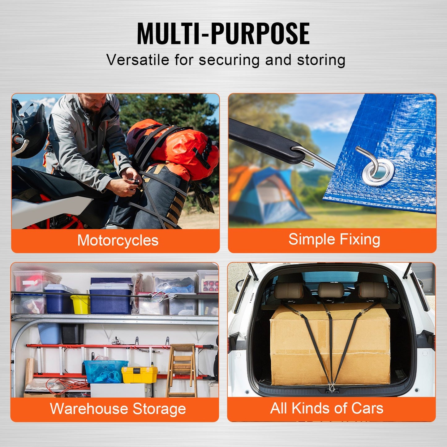 10 Piece Flat Bungee Cord, 20 mm Heavy Duty Bungee Straps with Steel S-Hooks, 24" Elastic Bungee Rope for Cargo, Tarps, Trucks and Tent, Black