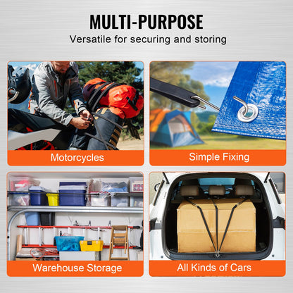 10 Piece Flat Bungee Cord, 20 mm Heavy Duty Bungee Straps with Steel S-Hooks, 24" Elastic Bungee Rope for Cargo, Tarps, Trucks and Tent, Black