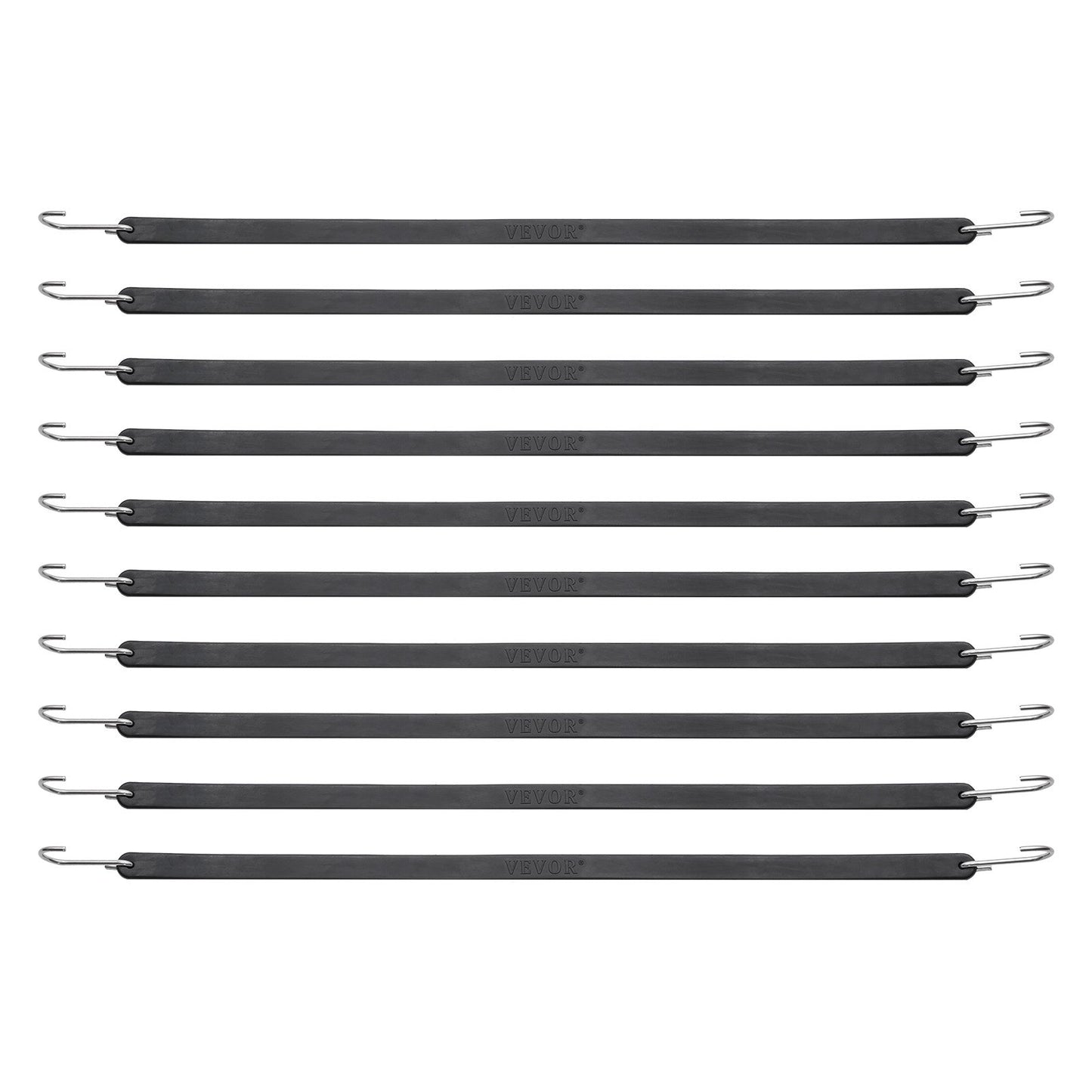 10 Piece Flat Bungee Cord, 20 mm Heavy Duty Bungee Straps with Steel S-Hooks, 24" Elastic Bungee Rope for Cargo, Tarps, Trucks and Tent, Black