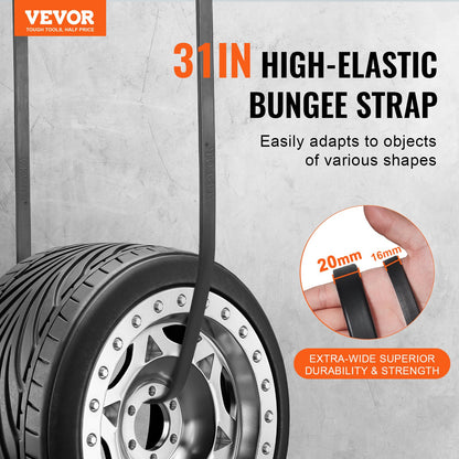 50 Piece Flat Bungee Cord, 19.8 mm Heavy Duty Bungee Straps with Steel S-Hooks, 31" Elastic Bungee Rope for Cargo, Tarps, Trucks and Tent, Black