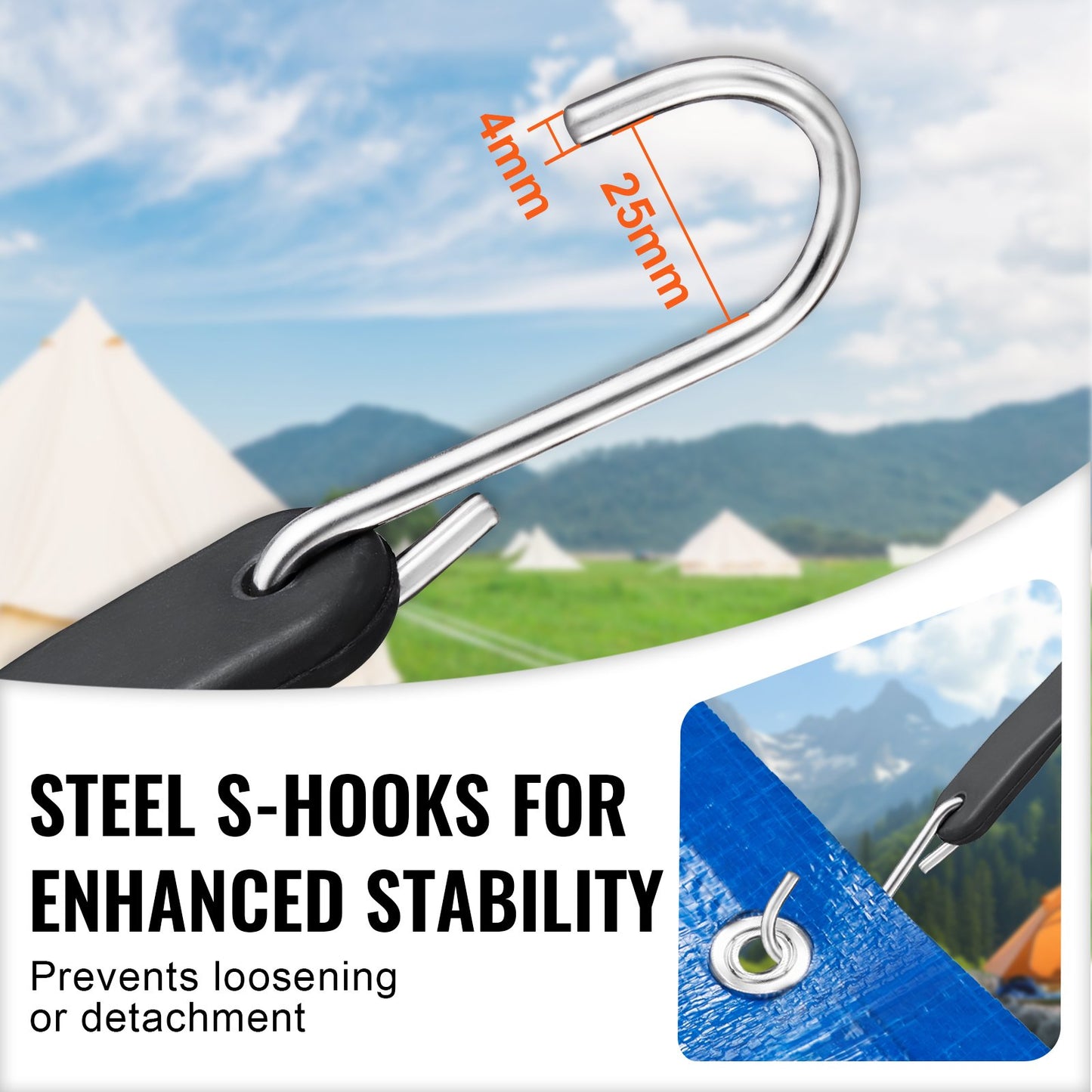 50 Piece Flat Bungee Cord, 19.8 mm Heavy Duty Bungee Straps with Steel S-Hooks, 31" Elastic Bungee Rope for Cargo, Tarps, Trucks and Tent, Black