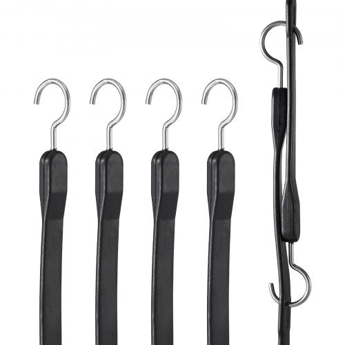 4-teiliges Set flacher Bungee-Seile, 20 mm starke, robuste Bungee-Gurte mit Stahl-S-Haken, 101,6 cm langes elastisches Bungee-Seil für Ladung, Planen, LKW und Zelte, Schwarz