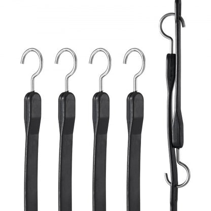 4-teiliges Set flacher Bungee-Seile, 20 mm starke, robuste Bungee-Gurte mit Stahl-S-Haken, 101,6 cm langes elastisches Bungee-Seil für Ladung, Planen, LKW und Zelte, Schwarz