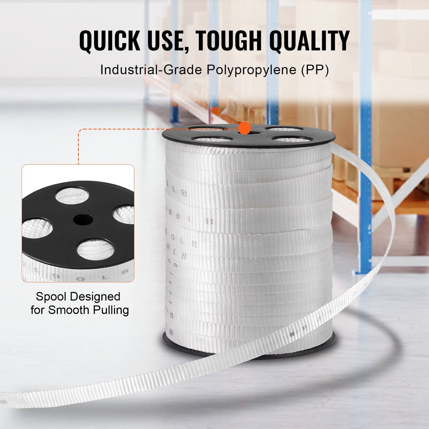 Polyester Pull Tape, 3/4" x 265' Mule Tape Flat Rope, 2500 lbf Tensile Capacity, Printed Webbing Cable Pulling Tape for Packaging, Gardening, Commercial Electrical, Conduit Work, White