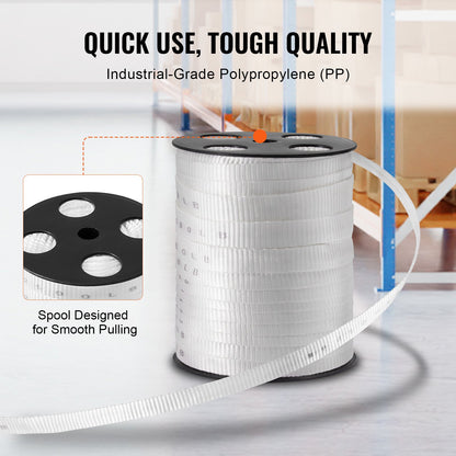 Polyester Pull Tape, 3/4" x 265' Mule Tape Flat Rope, 2500 lbf Tensile Capacity, Printed Webbing Cable Pulling Tape for Packaging, Gardening, Commercial Electrical, Conduit Work, White