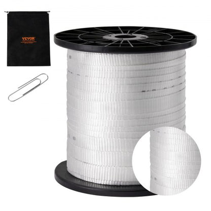 Polyester Pull Tape, 3/4" x 318' Mule Tape Flat Rope, 2500 lbf Tensile Capacity, Printed Webbing Cable Pulling Tape for Packaging, Gardening, Commercial Electrical, Conduit Work, White