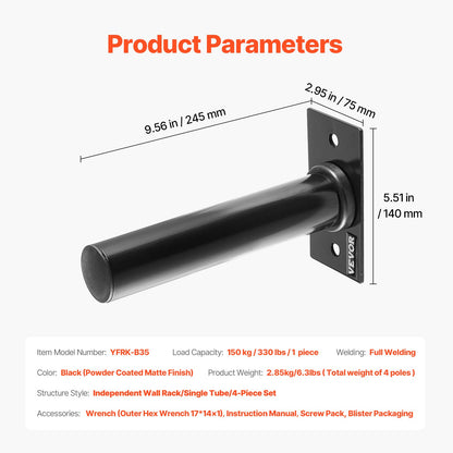 Wandmontierter Hantelscheibenhalter, Hantelablage für 2-Zoll-Hantelscheiben, Tragkraft 150 kg, robustes Heimfitnessstudio-Regal aus Eisen, 4er-Pack, inklusive Montagematerial