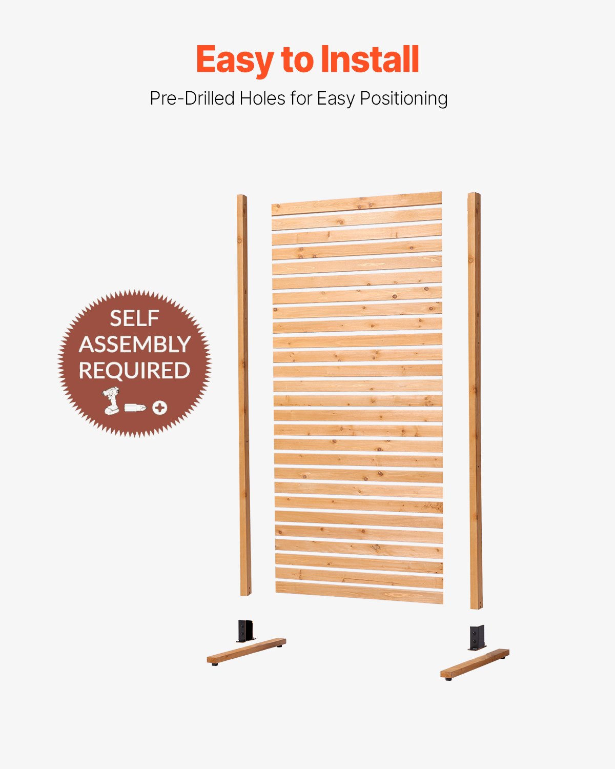 Wooden Privacy Screen, 36" W x 76" H Outdoor Privacy Screen, Freestanding Wood Privacy Panel with Stand, Decorative Patio Privacy Screen, Outdoor Divider for Balcony Patio Lawn Garden