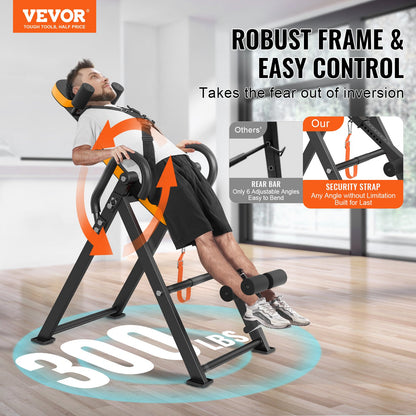 Inversion Table, 300lbs Capacity Heavy Duty Inversion Table, Decompression Back Stretcher Machine, Strength Training Equipment with Headrest, Ankle Lock, Adjustable Protective Belt, Orange/Black