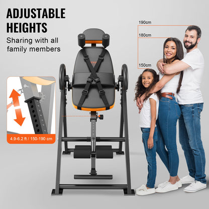 Inversion Table, 300lbs Capacity Heavy Duty Inversion Table, Decompression Back Stretcher Machine, Strength Training Equipment with Headrest, Ankle Lock, Adjustable Protective Belt, Orange/Black