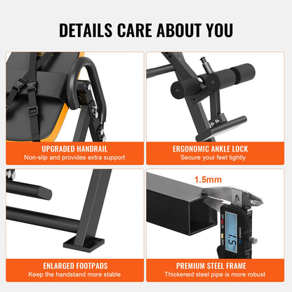 Inversion Table, 300lbs Capacity Heavy Duty Inversion Table, Decompression Back Stretcher Machine, Strength Training Equipment with Headrest, Ankle Lock, Adjustable Protective Belt, Orange/Black