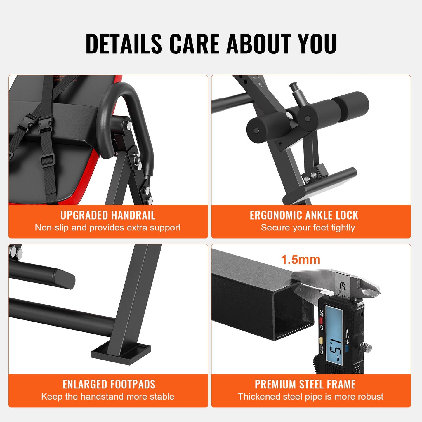 Inversion Table, 300 lbs Capacity Heavy Duty Inversion Table, Decompression Back Stretcher Machine, Strength Training Equipment with Headrest, Ankle Lock, Adjustable Protective Belt, Red/Black