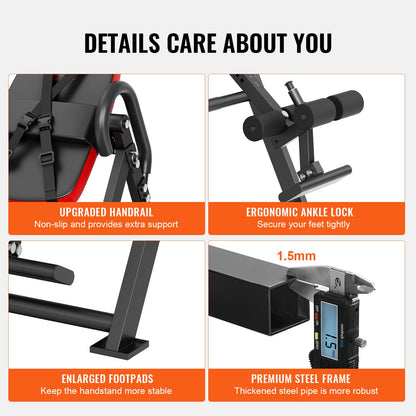 Inversion Table, 300 lbs Capacity Heavy Duty Inversion Table, Decompression Back Stretcher Machine, Strength Training Equipment with Headrest, Ankle Lock, Adjustable Protective Belt, Red/Black