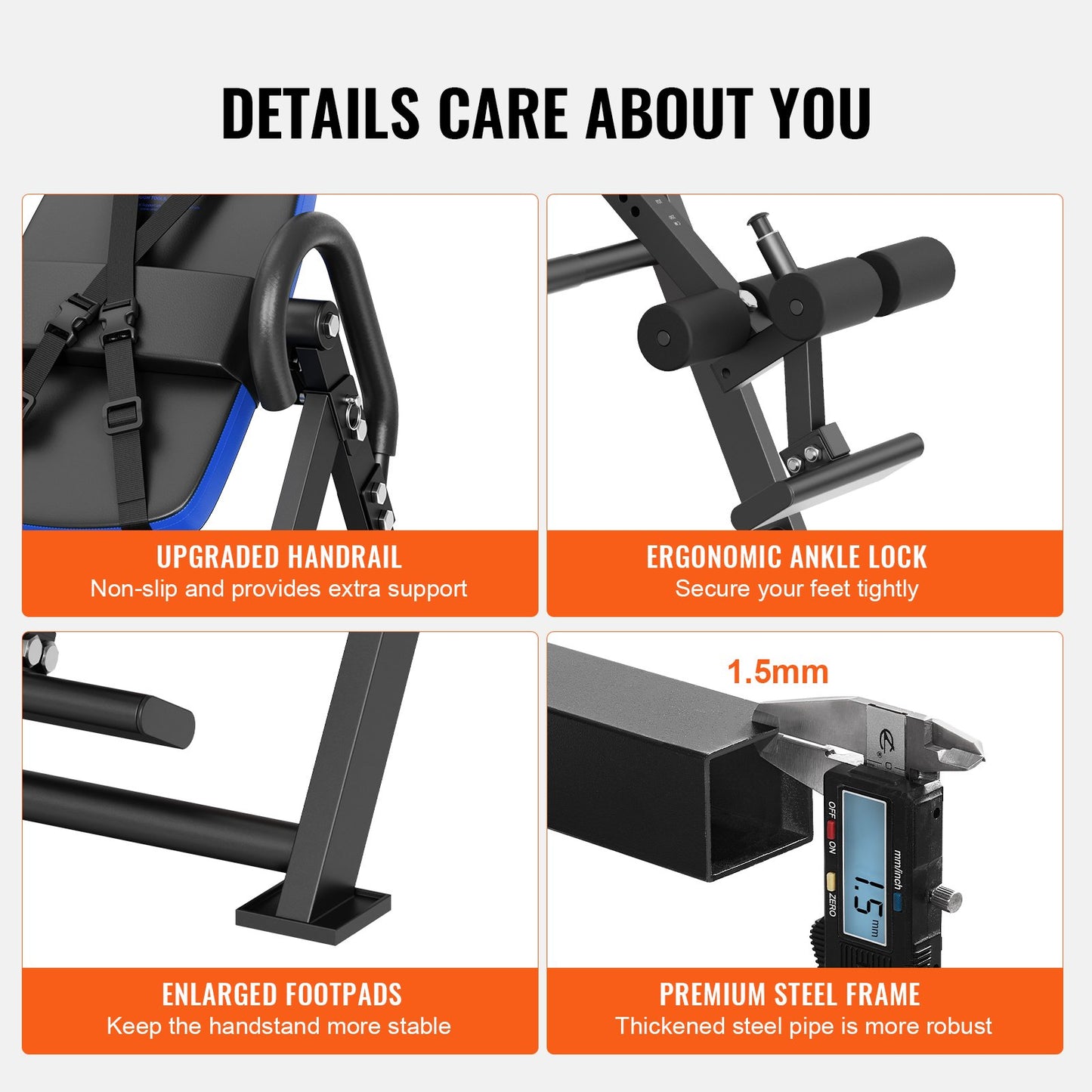 Inversion Table, 300 lbs Capacity Heavy Duty Inversion Table, Decompression Back Stretcher Machine, Strength Training Equipment with Headrest, Ankle Lock, Adjustable Protective Belt, Blue/Black