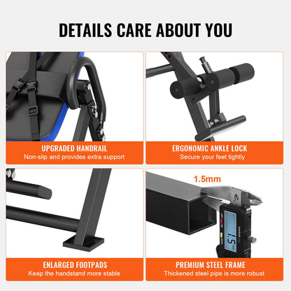 Inversion Table, 300 lbs Capacity Heavy Duty Inversion Table, Decompression Back Stretcher Machine, Strength Training Equipment with Headrest, Ankle Lock, Adjustable Protective Belt, Blue/Black