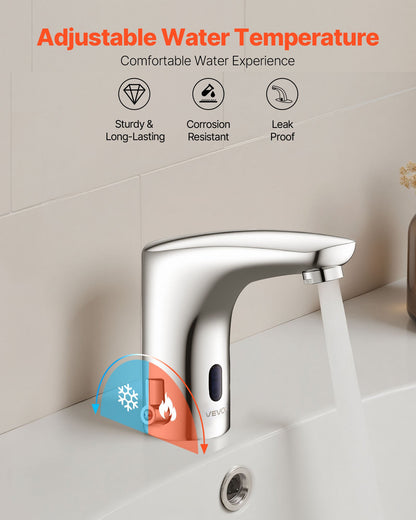 Touchless Bathroom Sink Faucet, Automatic Motion Sensor Restroom Toilet Faucet, Hands-Free Adjustable Cold Hot Single Handle Water Mixer Battery Operated for 9.5 mm Pipe,Chrome Plated Silver