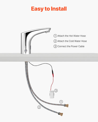 Touchless Bathroom Sink Faucet, Automatic Motion Sensor Restroom Toilet Faucet, Hands-Free Adjustable Cold Hot Single Handle Water Mixer Battery Operated for 9.5 mm Pipe,Chrome Plated Silver