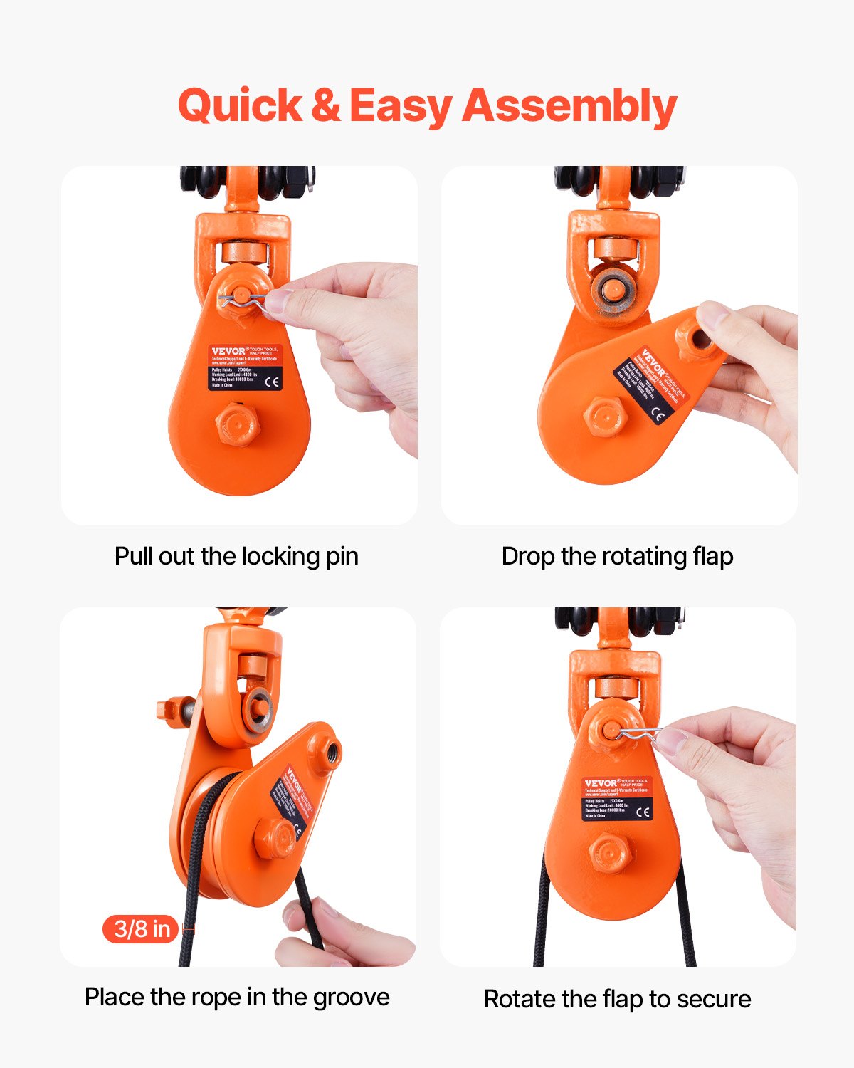 2 Ton Snatch Block with G80 Chain, Swivel Shackle, 3" Sheave for 3/8" Wire Rope, Snatch Block Pulley for Towing and Recovery Applications on Flatbed Tow Truck Rollback Wrecker Car Carrier Cable