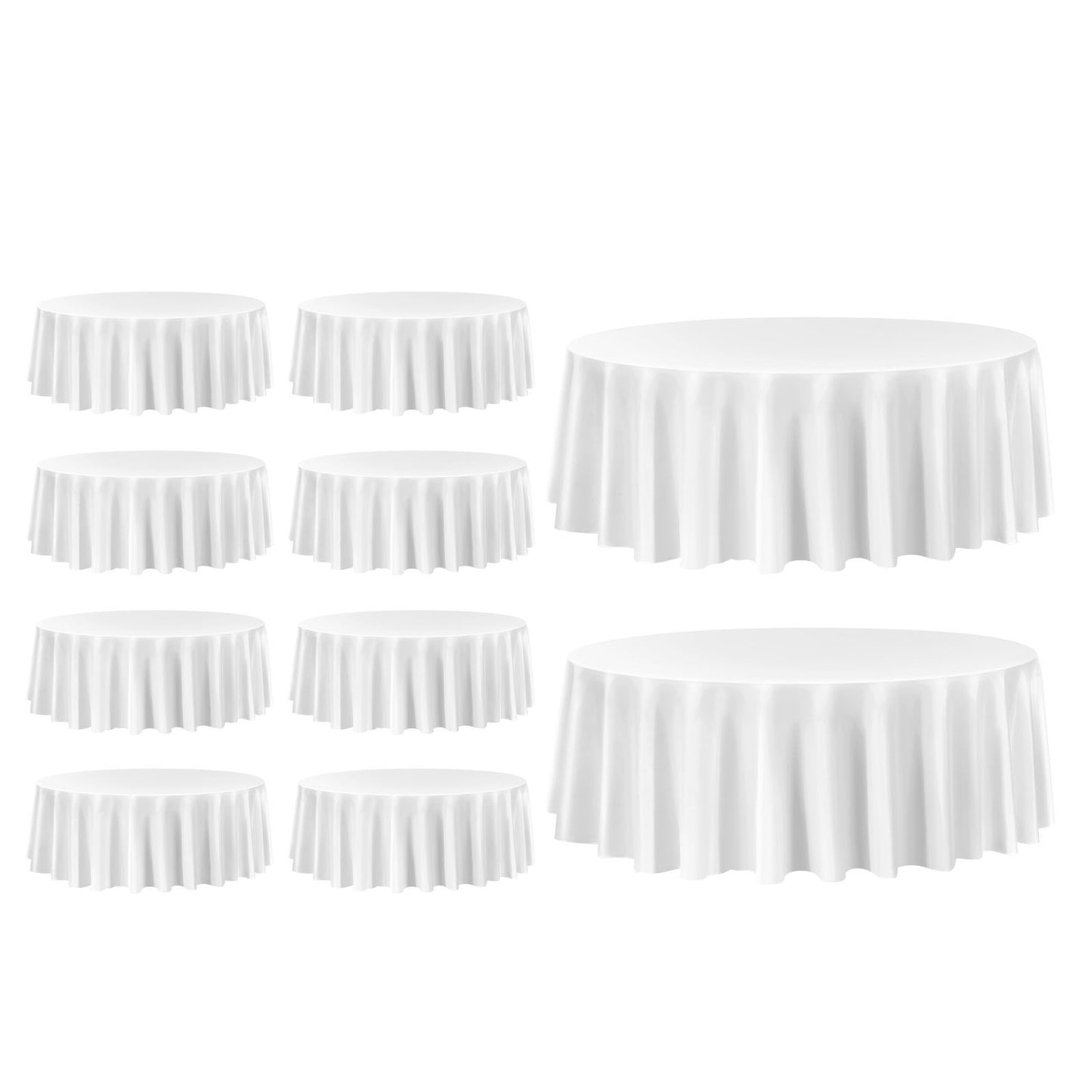 White Round Tablecloths 10 Pack, 120 Inches in Diameter, Stain- & Wrinkle- Resistant, Machine Washable Table Clothes, Polyester Fabric Table Covers for Wedding, Party, Banquet, Formal Events