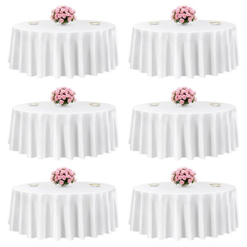 White Round Tablecloths 6 Pack, 120 Inches in Diameter, Stain- & Wrinkle- Resistant, Machine Washable Table Clothes, Polyester Fabric Table Covers for Wedding, Party, Banquet, Formal Events
