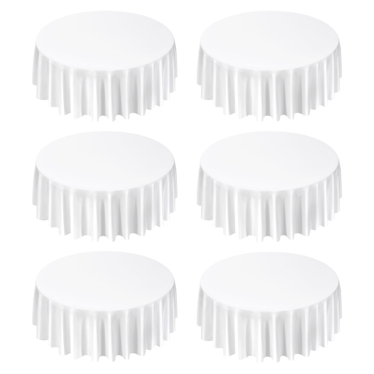 White Round Tablecloths 6 Pack, 120 Inches in Diameter, Stain- & Wrinkle- Resistant, Machine Washable Table Clothes, Polyester Fabric Table Covers for Wedding, Party, Banquet, Formal Events