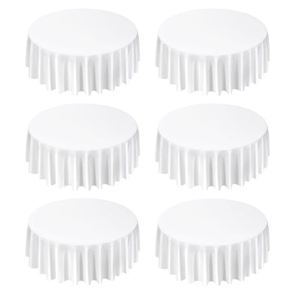 White Round Tablecloths 6 Pack, 120 Inches in Diameter, Stain- & Wrinkle- Resistant, Machine Washable Table Clothes, Polyester Fabric Table Covers for Wedding, Party, Banquet, Formal Events