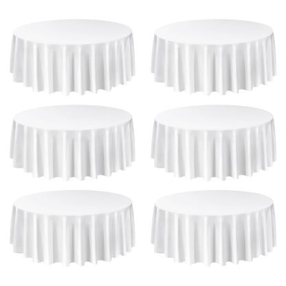White Round Tablecloths 6 Pack, 120 Inches in Diameter, Stain- & Wrinkle- Resistant, Machine Washable Table Clothes, Polyester Fabric Table Covers for Wedding, Party, Banquet, Formal Events