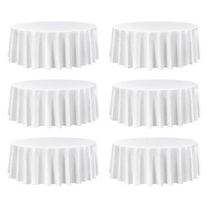 White Round Tablecloths 6 Pack, 120 Inches in Diameter, Stain- & Wrinkle- Resistant, Machine Washable Table Clothes, Polyester Fabric Table Covers for Wedding, Party, Banquet, Formal Events