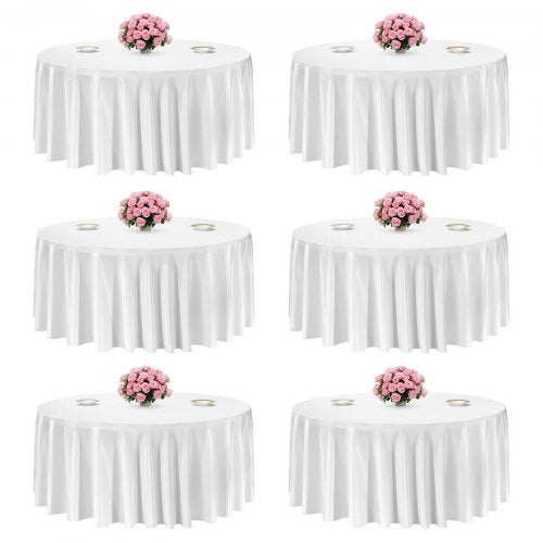 White Round Tablecloths 6 Pack, 132 Inches in Diameter, Stain- & Wrinkle- Resistant, Machine Washable Table Clothes, Polyester Fabric Table Covers for Wedding, Party, Banquet, Formal Events