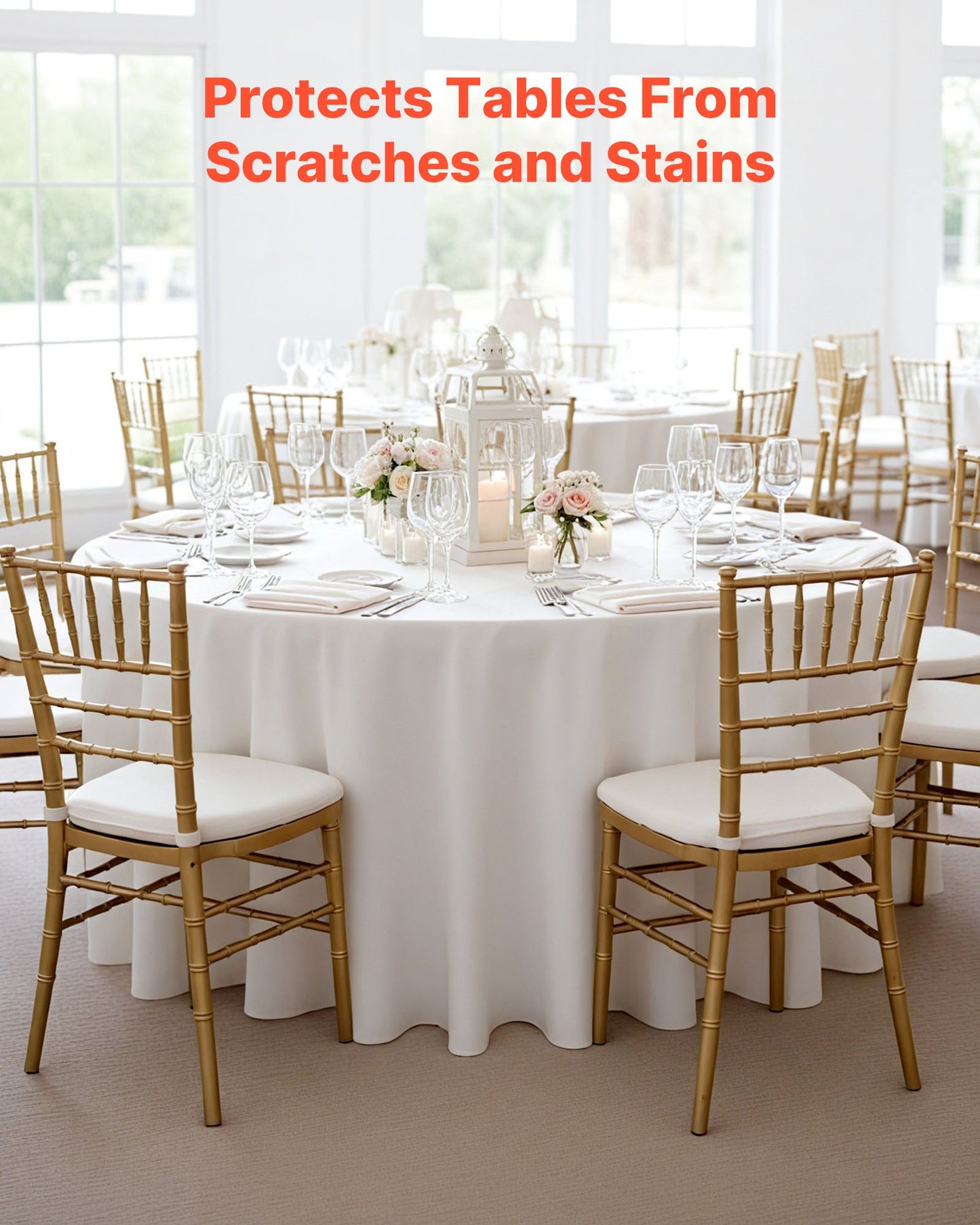 White Round Tablecloths 6 Pack, 132 Inches in Diameter, Stain- & Wrinkle- Resistant, Machine Washable Table Clothes, Polyester Fabric Table Covers for Wedding, Party, Banquet, Formal Events