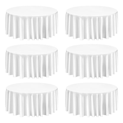 White Round Tablecloths 6 Pack, 132 Inches in Diameter, Stain- & Wrinkle- Resistant, Machine Washable Table Clothes, Polyester Fabric Table Covers for Wedding, Party, Banquet, Formal Events