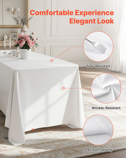 White Tablecloths for Rectangle Tables, 10 Pack, 60 x 102 Inches, Reusable and Machine Washable Table Clothes, Wrinkle-Resistant Polyester Fabric Table Covers for Wedding, Party, Banquet