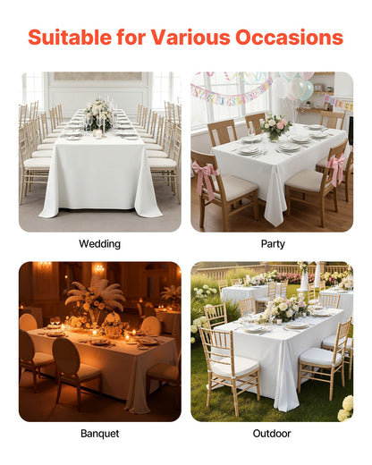 White Tablecloths for Rectangle Tables, 6 Pack, 60 x 102 Inches, Reusable and Machine Washable Table Clothes, Wrinkle-Resistant Polyester Fabric Table Covers for Wedding, Party, Banquet