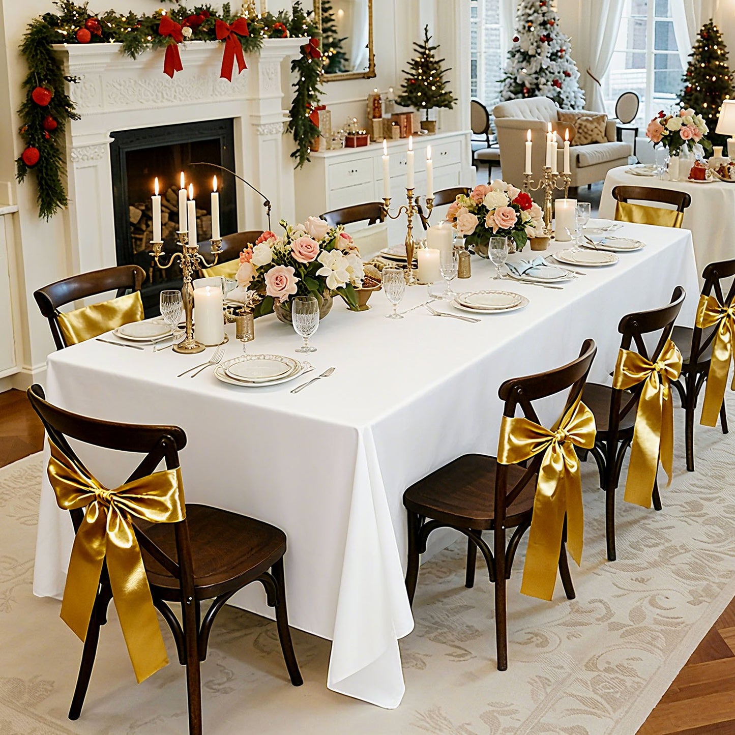 White Tablecloths for Rectangle Tables, 6 Pack, 70 x 120 Inches, Reusable and Machine Washable Table Clothes, Wrinkle-Resistant Polyester Fabric Table Covers for Wedding, Party, Banquet