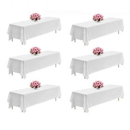White Tablecloths for Rectangle Tables, 6 Pack, 90 x 132 Inches, Reusable and Machine Washable Table Clothes, Wrinkle-Resistant Polyester Fabric Table Covers for Wedding, Party, Banquet